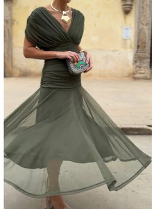 Vestidos de Moda para Mujer con Hombros Descubiertos, Cintura Ajustada, Cuello en V y Falda Amplia - Product Image 5