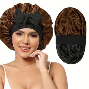 Bonnet de nuit en satin uni personnalisé pour femme, bonnet de sommeil pour soins capillaires, bonnet de nuit unisexe réversible à large bord - Product Image 6