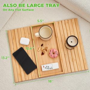 Plateau de <span class=keywords><strong>canapé</strong></span> pliable en bambou anti-chute, table d'accoudoir <span class=keywords><strong>portable</strong></span> pour <span class=keywords><strong>canapé</strong></span>, porte-gobelet pour boissons, collations et télécommande - Product Image 2