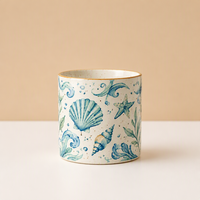 Pot de fleurs décoratif en céramique personnalisé pour plantes d'intérieur avec motifs botaniques d'oiseaux marins, de champignons et de lune pour la décoration de la maison