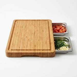 Planche à découper en bambou avec 2 tiroirs en acier inoxydable, planche à découper robuste pour une préparation culinaire efficace, nouveauté - Product Image 1