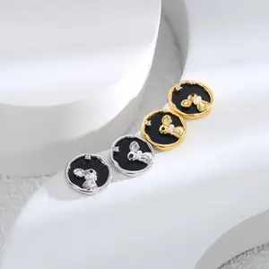 C&J 2Colors Fresh Sweet And Cute Black Stone Zircon Rabbit Moon Pearl Fashionable And Elegant Earrings