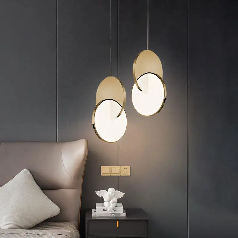 Sıcak Postmodern LED ayna yuvarlak avize tasarımcı lüks restoran asılı lambaları oturma odası Modern