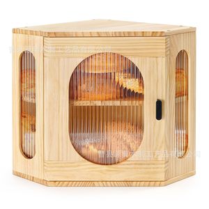 Boîte à pain en bois à double couche avec porte en acrylique, rangement de cuisine, couleur bois naturel, boîte à pain de comptoir - Product Image 2