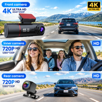 Caméra Embarquée WiFi 4K HD 3,16 Pouces Voiture DVR Caméra Avant Arrière Interne 3 Canaux 4K WiFi 3 Objectifs