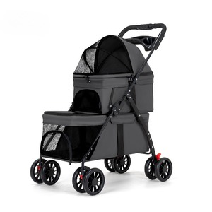 Factory Wholesale Removable 4-Wheel Pet Stroller – Lightweight Collapsible Double-Decker <b>Dog</b> Cat Trolley with Zipper Lock - Product Image 5