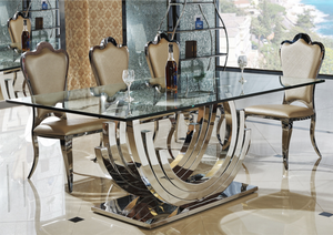 Set <span class=keywords><strong>Tavolo</strong></span> da Pranzo e Sedie <span class=keywords><strong>in</strong></span> <span class=keywords><strong>Vetro</strong></span> Temperato per <span class=keywords><strong>Cucina</strong></span> Stile Moderno di Lusso Rettangolare <span class=keywords><strong>in</strong></span> Acciaio Inox per Ristorante e Banchetti di Nozze - Product Image 2