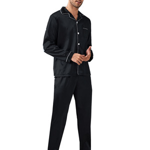 Set Pigiama Uomo in Morbido Raso Tinta Unita, Maniche Lunghe e Pantaloni Lunghi, Comodo Abbigliamento Casual da Casa - Product Image 4