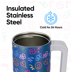 Stainless Steel Insulated Tumbler Handle Cartoon Print Push Button Lid Silicone Straw <b>Car</b> <b>Cup</b> <b>Holder</b> Friendly Vacuum Travel - Product Image 5