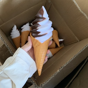 22cm Double Soft Serve Lce Cream Model Simulation Waffle Cone Chocolate Vanilla Faux Food Bracket Cart Display <b>Party</b> Supplies - Product Image 3