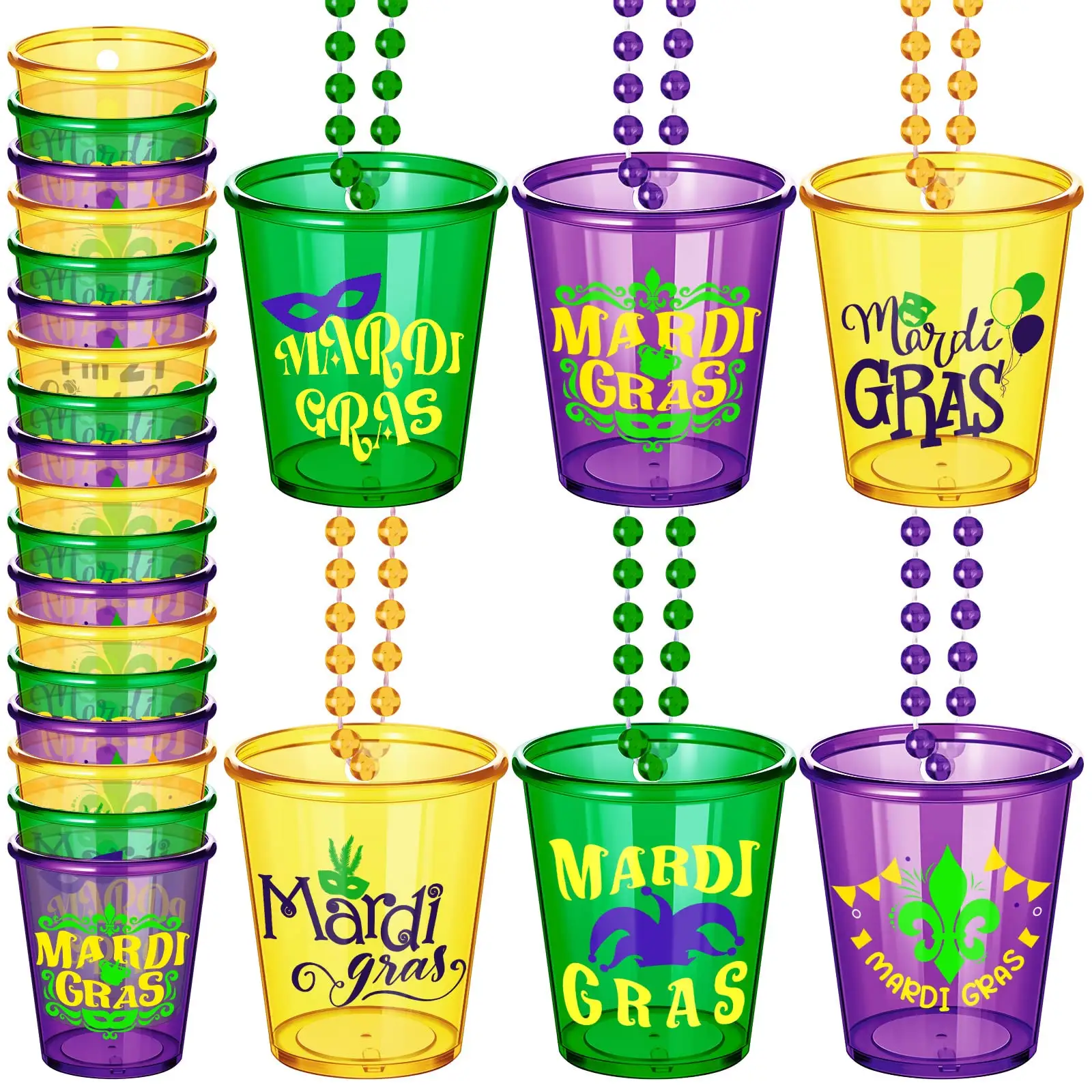 Mardi Gras Shot Glass Beaded Necklaces Plastic Necklace Cups For Mardi Gras Masquerade Gift Party Supplies