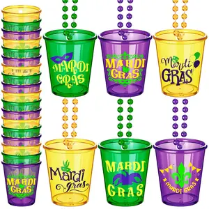 Mardi Gras Shot Glas Kralen Kettingen Plastic Ketting Bekers Voor Mardi Gras Maskerade Cadeau Feestartikelen