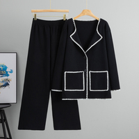 Ensemble tricoté cardigan automne pour femme, ensemble 2 pièces ample avec poches, hauts à manches longues et pantalon long, couleur unie, style boutonné, tenues décontractées