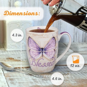 Taza de Café con Mariposa Púrpura Botánica, Regalos de Arte Cristiano, Versículo Bíblico Inspirador, Bendecido Jer. Contemporáneo sin plomo - Product Image 2
