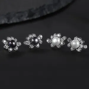 D1031 Abiding Custom Jewelry Producer Hot Selling Flower Shape 9mm Fresh Water Pearl 925 Sterling Silver Custom Logo Earrings