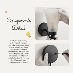High End Price Velune Matte Black Wall Sconce Flared Frosted Glass Bedroom Bedside Lamp - Product Image 3