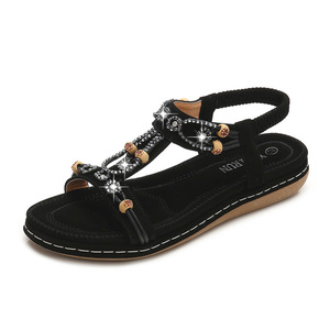 Fashion Flat Sandals Women Solid Color Rhinestone Decorated Open Toe PU Upper Rubber Outsole Summer Casual <b>Shoes</b> - Product Image 6
