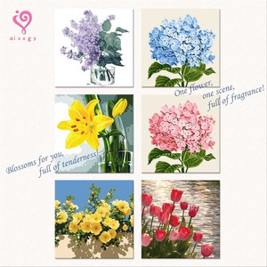 Tableaux floraux DIY sur toile, art numérique, peintures de fleurs réalistes, rectangulaires, faites à la main, décoration intérieure, respectueux de l'environnement, modernes - Product Image 1