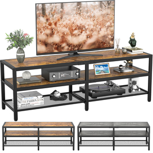 Mobile <span class=keywords><strong>TV</strong></span> Industriale Ecologico per <span class=keywords><strong>TV</strong></span> da 65/70 Pollici, Consolle Lunga Bicolore con Presa di Corrente, 3 Ripiani Aperti, Facile Montaggio - Product Image 1
