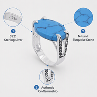 Bague de mariage de luxe en argent sterling 925 avec turquoise naturelle et motif clé grecque pour homme et femme