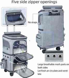 समायोज्य वाटरप्रूफ ऑक्साइड डबल पालतू वाहक बैकपैक आरामदायक यात्रा ट्रॉली छोटे बिल्लियों कुत्तों के लिए पोर्टेबल आउटडोर - Product Image 3