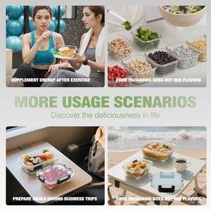 10個入り 1040ml＆370ml ガラス製食品保存容器 蓋付き、気密漏れ防止ガラス製ミールプレップ容器、電子レンジ対応 - Product Image 6