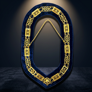 Grand Offi Blue Lodge Chain <b>Collar</b> Silver Trim on Blue Velvet Hand Embroidered Adjustable Luxury Sew-On Badge Classical Style - Product Image 1