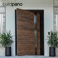 Puerta Pivotante de Madera Sólida Estilo Americano, Puerta de Entrada Principal de Diseño Personalizado con Ventanas Laterales de Vidrio