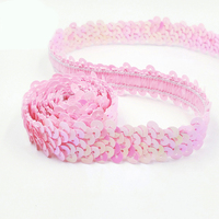 Offre Spéciale stock en vrac 2cm de large deux rangées coloré élastique PET Sequin dentelle garniture pour robe jupe chaussures