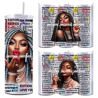 Lot d'autocollants de transfert UV DTF durables pour gobelets, motif inspiré de la paix pour jeunes filles noires, pour gobelets droits et fins de 20 oz, prêts à appliquer