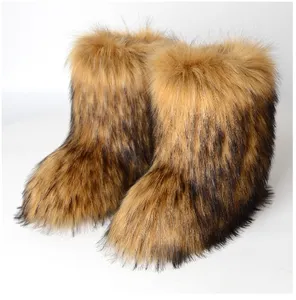 รองเท้าบูทขนสุนัขจิ้งจอกสำหรับฤดูหนาวให้ความอบอุ่นหัวกลมข้อกลางรองเท้าหิมะ