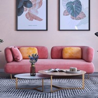 Sofá Chesterfield Moderno de Lujo en Tela Azul/Rosa, Sofá Curvo de Dos Plazas para Hoteles, Restaurantes, Salas de Estar y Salones de Belleza
