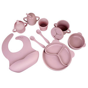 Ensemble de vaisselle en silicone pour enfants, 8 pièces, bleu clair, bavoir, bol, assiette, cuillère, tasse pour bébés de 0 à 12 mois - Product Image 2