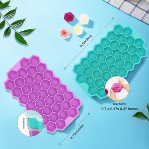 Bac à glaçons en silicone 37 cavités avec couvercles, hexagones alvéolés, qualité alimentaire, résistant au congélateur, résistant à la chaleur 230°C, empilable, écologique, antiadhésif - Product Image 2