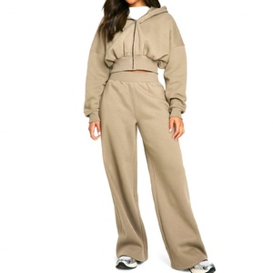 OEM Customizable Eco-Friendly Women's Sporty Streetwear Sweating for Joggers <b>Set</b>-Pullover Oversized Hoodie Zipper <b>Knit</b> - Product Image 3