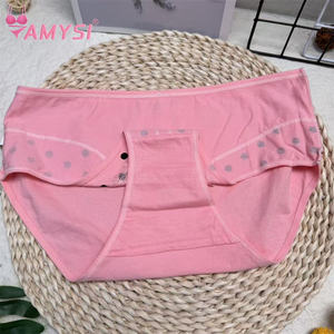 M503 #   Трусы-бикини больших размеров для полных женщин, из чистого хлопка, антибактериальные, с высокой посадкой, черные в горошек, для здоровья кожи - Product Image 5