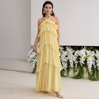 Robe légère en mousseline de soie pour femme, style licou, jupe asymétrique à volants, personnalisable OEM, pour voyage et décontracté, vente en gros