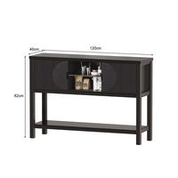 Table console moderne en bois noir avec portes coulissantes cannelées, étagère ouverte, table d'entrée, rangement, couleur et taille personnalisées