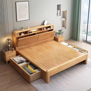 Cama Doble Moderna de Estilo Nórdico, Cama King Size con Base de Madera Maciza de Pino para Dormitorio, Apartamento, Villa u Hotel - Product Image 1