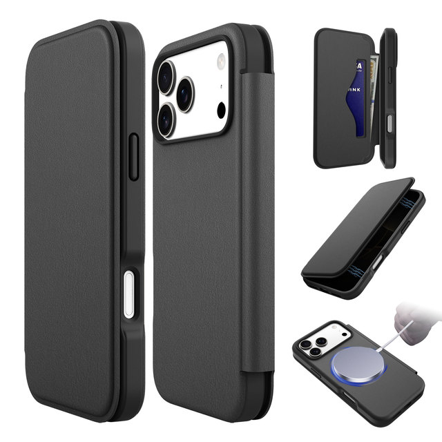 Flip Wallet Phone Case for iPhone 18 Series TPU+PC+PU Leather Cover Card Holder Magnetic Auto Sleep Shockproof Protective Case