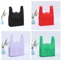Logo personnalisé multicolore tissu non tissé T-Shirt sacs poignée découpée fourre-tout sacs à provisions modèle de supermarché stock pas cher prix