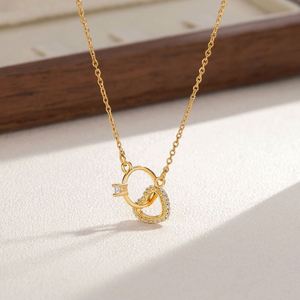 Women's Stainless Steel 18K Gold Electroplated Heart-Shaped Love <b>Necklace</b> Interlocking <b>Ring</b> <b>Necklace</b> Heart Double <b>Ring</b> <b>Necklace</b> - Product Image 1