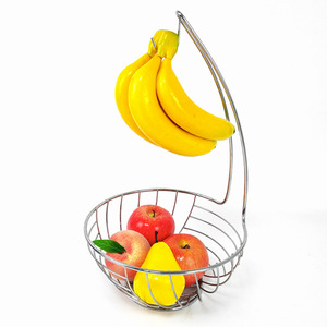 Iron Electroplated Fruit Basket With Banana Hook Round <b>Standing</b> Type Durable Food Container For Kitchen Living Room - Product Image 5