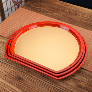 Irregular Semi Circular Red Gold <b>Tray</b> Hotel Dessert Pastry Plate Japanese Korean Cuisine Plating Fast Food Serving <b>Tray</b> - Product Image 3