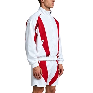 Conjunto Deportivo Retro Blanco de 2 Piezas para <span class=keywords><strong>Hombre</strong></span>, Chaqueta con Cierre y Paneles Rojos, Cuello Alto, Puños Elásticos, Cintura con Cordón Ajustable, Proveedor Personalizado - Product Image 3