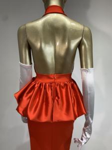 सेक्सी डीप वी गर्दन हलाल मरमेड शाम कपड़े 3 डी फूलों के साथ लंबी ट्रेन पेपलम लाल लंबे प्रोम ड्रेस के साथ - Product Image 5