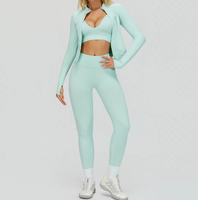 Ensemble de yoga 3 pièces pour femme : veste courte, brassière de sport à bretelles spaghetti, leggings taille haute – Tenue de sport et fitness