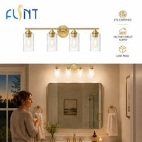 Applique murale LED de luxe à 4 lumières en verre transparent doré, certifiée ETL, IP44, pour hôtel, appartement, au-dessus du miroir