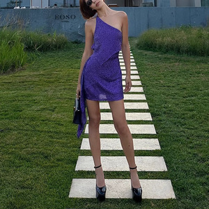 Summer Date Birthday Battle <strong>Dress</strong>, Purple Sequined <strong>Dress</strong>, Backless <strong>Dress</strong> - Product Image 3