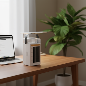 Portable Air Cooler 60W DC 3 Speeds Nightlight Mechanical Control Home Office Camping Use Freestanding Plastic White - Product Image 3